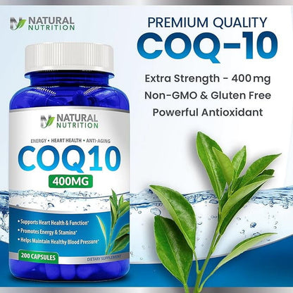 Natural Vitamin CoQ10 Extra Strength 400mg 200 Capsules Quick Absorption (Gluten Free & Non-GMO)