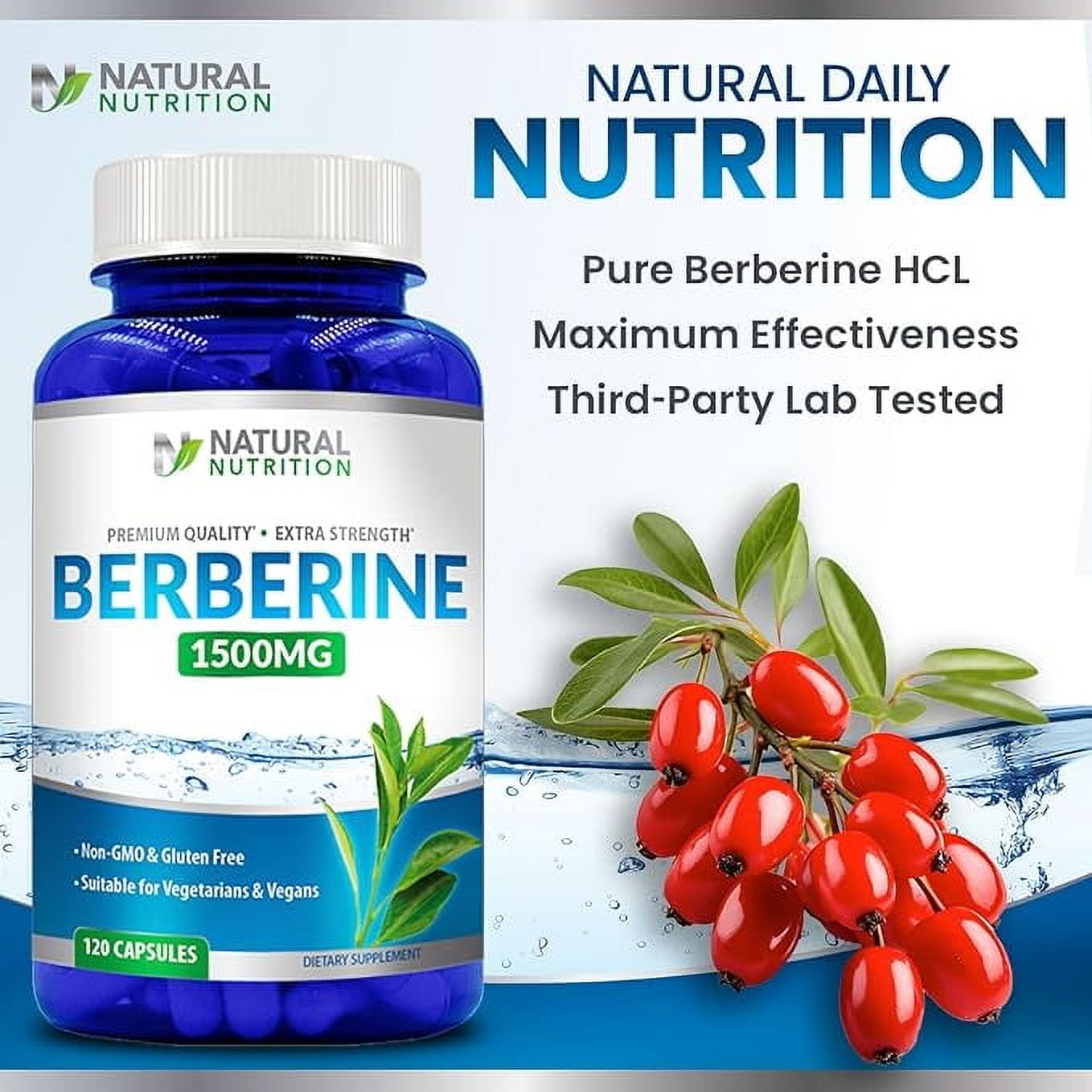 Natural Vitamin Berberine HCL 1500mg 120 Capsules Extra Strength (Gluten Free & Non-GMO)